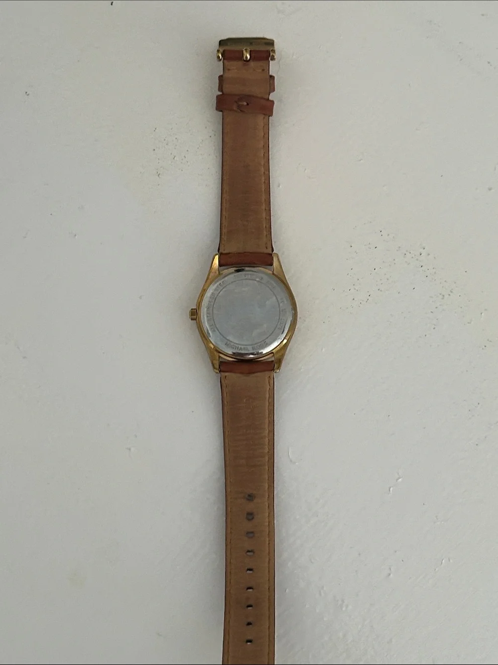 Michael Kors Gold Tone Watch with Brown Leather Strap and White Dial